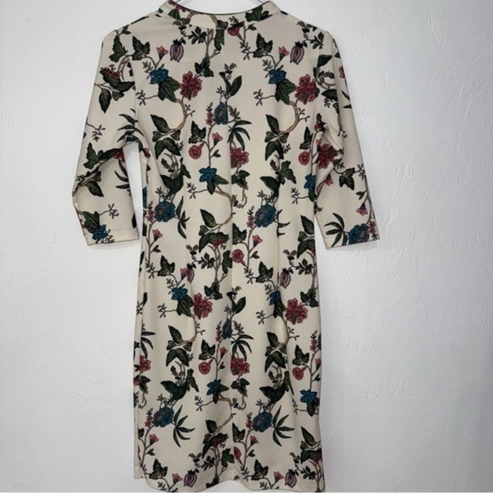 CKLASS Cream Floral Mandarin Collar Frog Button Sheath Dress 3/4 Sleeve - Picture 4 of 8